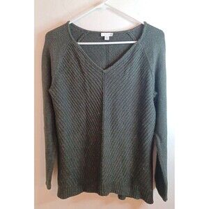 J. Jill Pullover Cable Knit Sweater XS P Dark Green V Neck Longsleeve Preppy